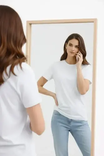 Bisiklet Yaka Tişört Regular Kalıp Basic Pamuklu Günlük Kullanım T-shirt - Beyaz - BÜYÜKBEDENIZ (1)