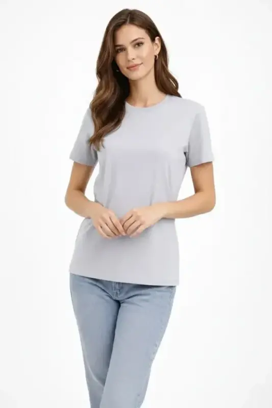 Bisiklet Yaka Tişört Regular Kalıp Basic Pamuklu Günlük Kullanım T-shirt - Gri - 3