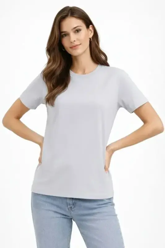 Bisiklet Yaka Tişört Regular Kalıp Basic Pamuklu Günlük Kullanım T-shirt - Gri - 4
