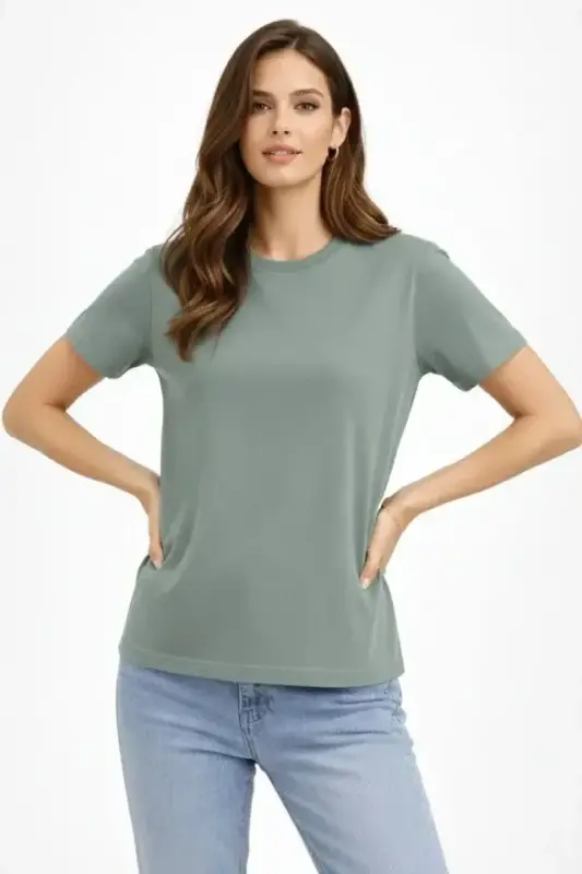 Bisiklet Yaka Tişört Regular Kalıp Basic Pamuklu Günlük Kullanım T-shirt - Mint Yeşili - 2