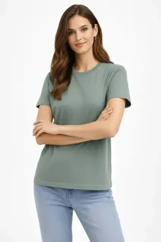 Bisiklet Yaka Tişört Regular Kalıp Basic Pamuklu Günlük Kullanım T-shirt - Mint Yeşili - 1