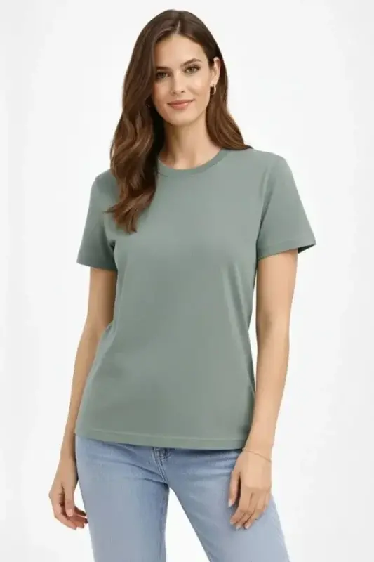 Bisiklet Yaka Tişört Regular Kalıp Basic Pamuklu Günlük Kullanım T-shirt - Mint Yeşili - 4