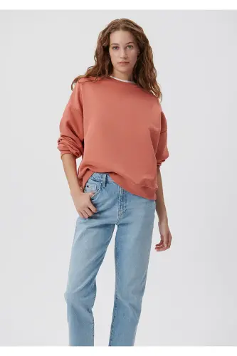 Bisiklet Yaka Turuncu Basic Sweatshirt 1611770-70444 - Turuncu-70444 - 1