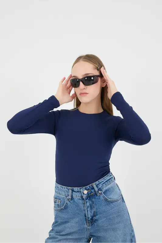 Bisiklet Yaka Uzun Kollu Basic Bodysuit Z0107-ASN75-Laci - 6