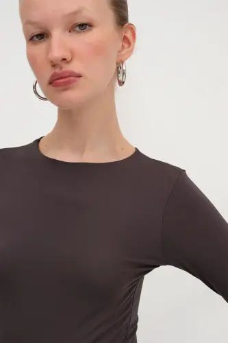 Bisiklet Yaka Uzun Kollu Basic Bodysuit Z0107-ASN75-Z.Kahve - 3