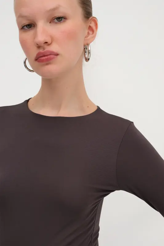 Bisiklet Yaka Uzun Kollu Basic Bodysuit Z0107-ASN75-Z.Kahve - 3