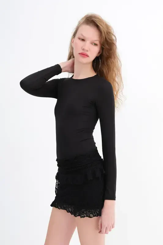 Bisiklet Yaka Uzun Kollu Basic Bodysuit Z0107-DK10 - ADDAX