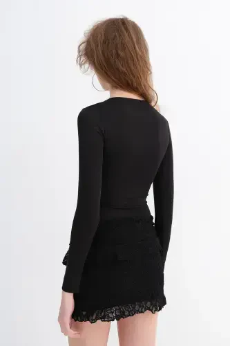 Bisiklet Yaka Uzun Kollu Basic Bodysuit Z0107-ASN75-Siyah - 5