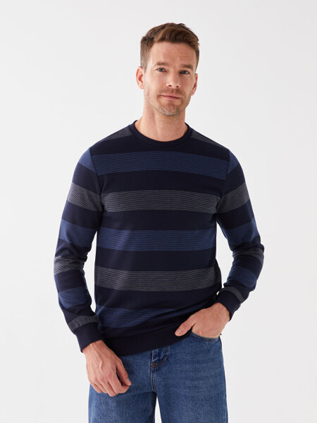 İndigo Bisiklet Yaka Uzun Kollu Çizgili Erkek Sweatshirt-İndigo - LC WAIKIKI (1)