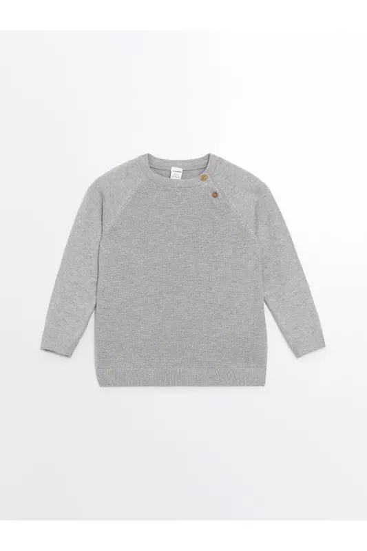 Bisiklet Yaka Uzun Kollu Erkek Bebek Triko Kazak-GREY MELANGE - LC WAIKIKI