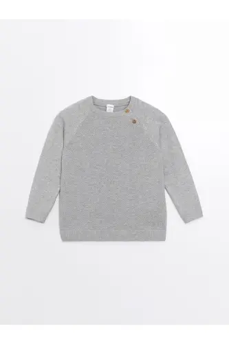 Bisiklet Yaka Uzun Kollu Erkek Bebek Triko Kazak-GREY MELANGE - 1