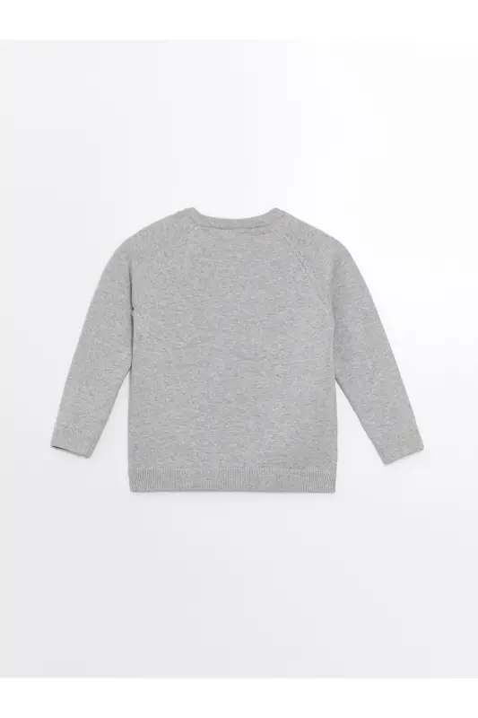 Bisiklet Yaka Uzun Kollu Erkek Bebek Triko Kazak-GREY MELANGE - 2