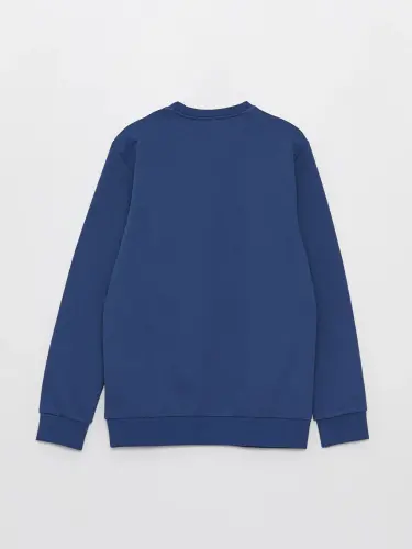 İndigo Bisiklet Yaka Uzun Kollu Erkek Kalın Sweatshirt-İndigo - 1