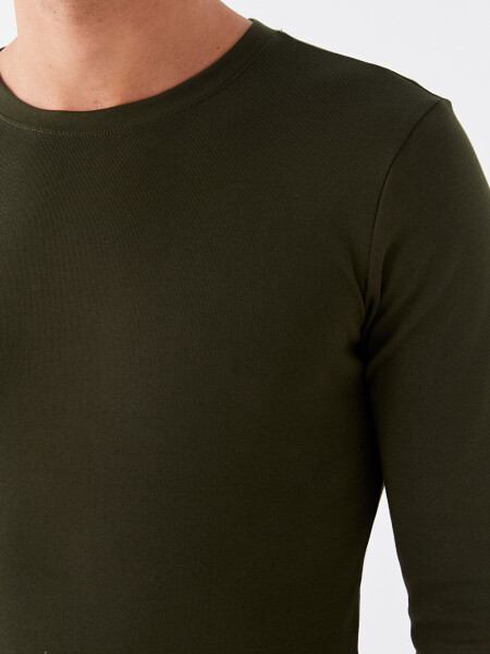 Haki Bisiklet Yaka Uzun Kollu Erkek Sweatshirt-Haki - 4