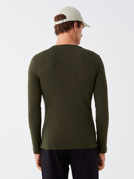 Haki Bisiklet Yaka Uzun Kollu Erkek Sweatshirt-Haki - 5