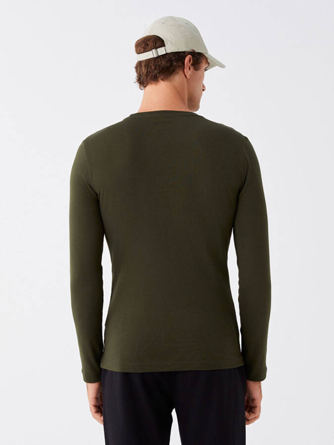 Haki Bisiklet Yaka Uzun Kollu Erkek Sweatshirt-Haki - 5