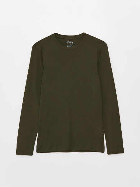 Haki Bisiklet Yaka Uzun Kollu Erkek Sweatshirt-Haki - 6