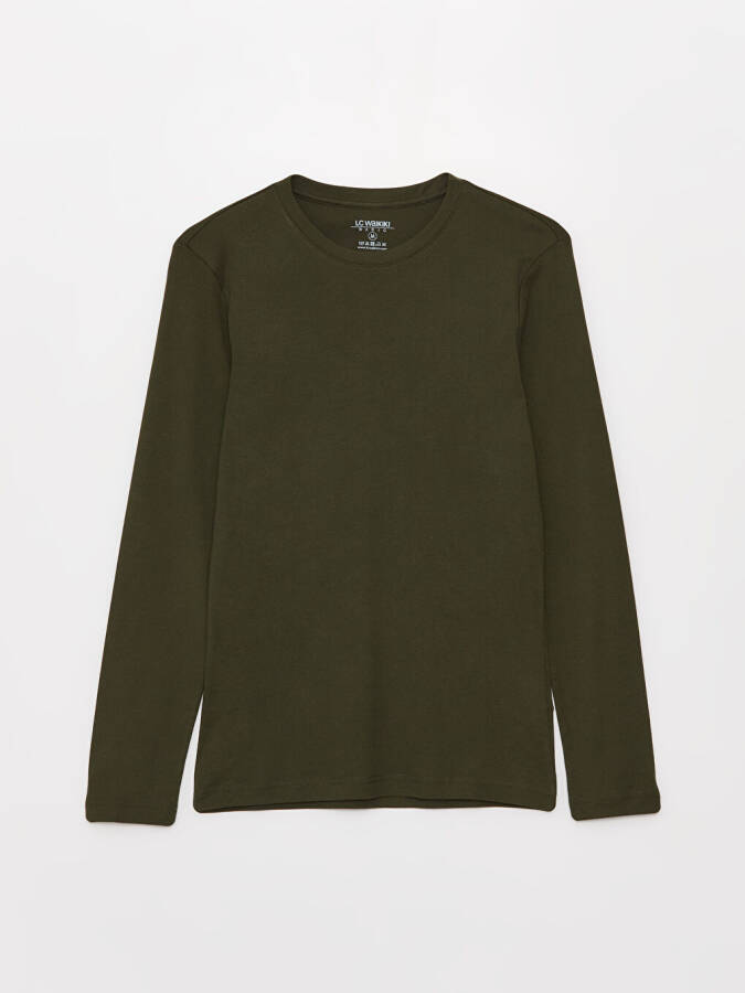 Haki Bisiklet Yaka Uzun Kollu Erkek Sweatshirt-Haki - 6