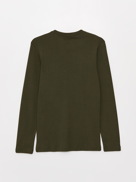 Haki Bisiklet Yaka Uzun Kollu Erkek Sweatshirt-Haki - 7