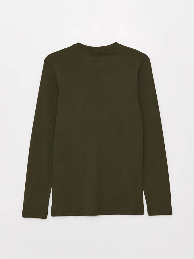 Haki Bisiklet Yaka Uzun Kollu Erkek Sweatshirt-Haki - 7