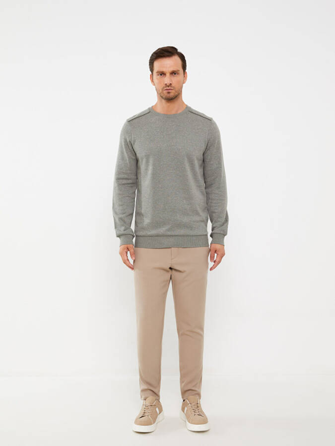 Yeşil Bisiklet Yaka Uzun Kollu Erkek Sweatshirt-Yeşil - 3