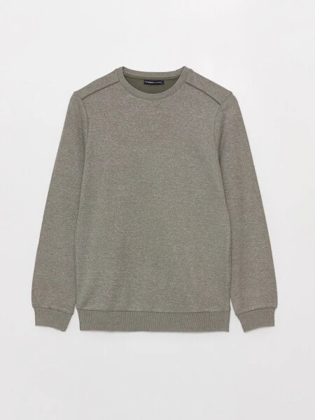 Yeşil Bisiklet Yaka Uzun Kollu Erkek Sweatshirt-Yeşil - 6