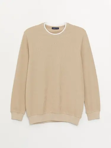 Bej Bisiklet Yaka Uzun Kollu Erkek Sweatshirt-Bej - 1