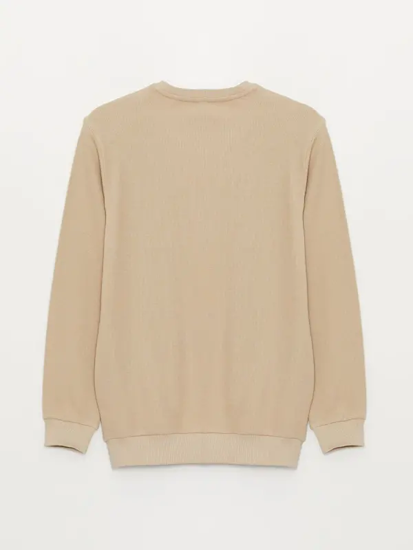 Bej Bisiklet Yaka Uzun Kollu Erkek Sweatshirt-Bej - 2