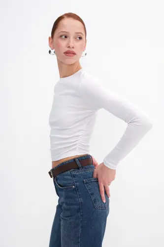 Bisiklet Yaka Yanları Büzgülü Basic Bluz B4164-U13 - ADDAX (1)