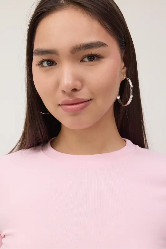 Bisiklet Yaka Yanları Büzgülü Basic Bluz B4164-U13-Pembe - 3