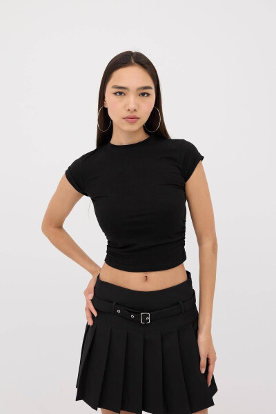 Yanları Büzgülü T-shirt B3939-j5 - Siyah - ADDAX (1)