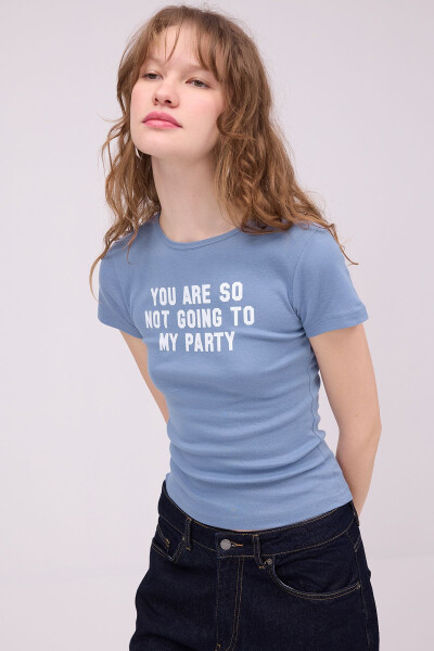 Bisiklet Yaka Yazı Baskılı T-shirt P1613-W11 - 3