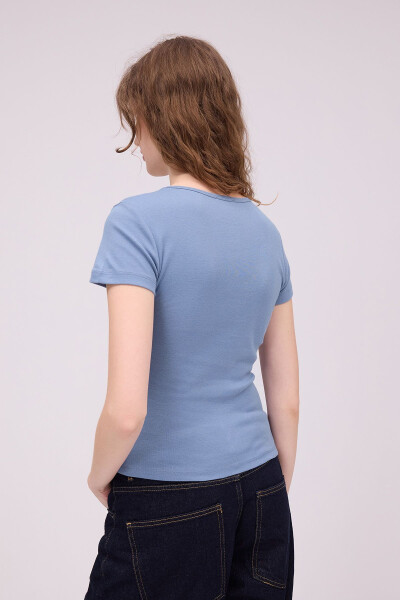 Bisiklet Yaka Yazı Baskılı T-shirt P1613-W11 - 5