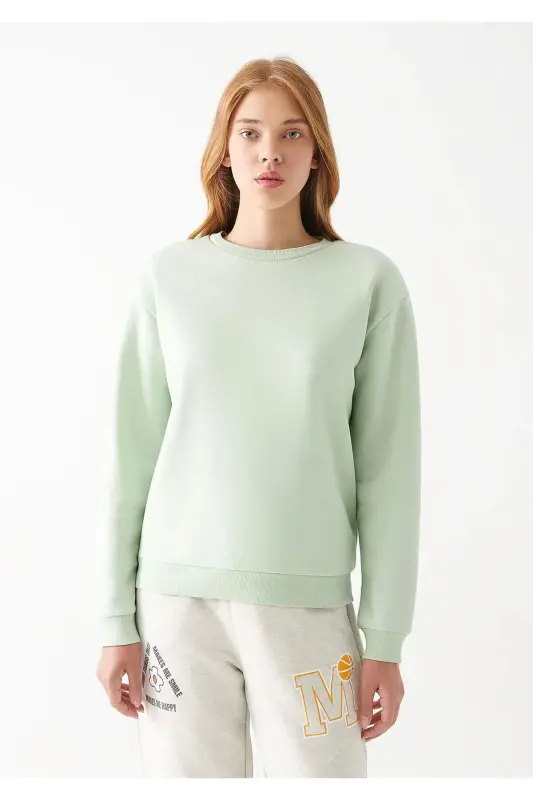Bisiklet Yaka Yeşil Basic Sweatshirt 1610198-33979-Yeşil - 3