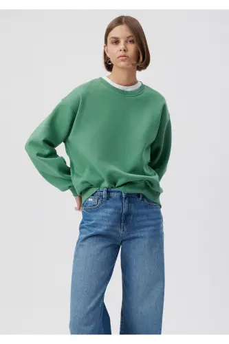 Bisiklet Yaka Yeşil Basic Sweatshirt 1610198-71842-Yeşil - 1