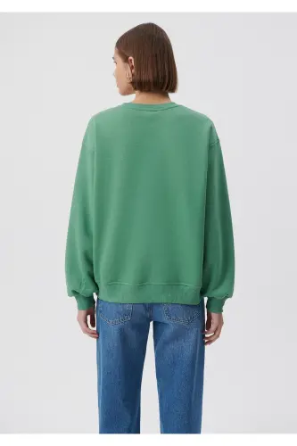 Bisiklet Yaka Yeşil Basic Sweatshirt 1610198-71842-Yeşil - 3
