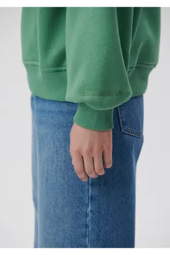 Bisiklet Yaka Yeşil Basic Sweatshirt 1610198-71842-Yeşil - 4