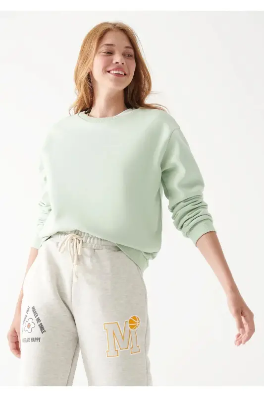Bisiklet Yaka Yeşil Basic Sweatshirt 1611770-33979-Yeşil - MAVI