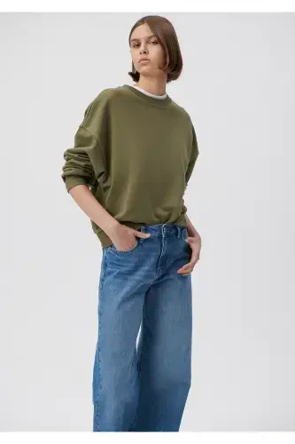 Bisiklet Yaka Yeşil Basic Sweatshirt 1611770-71547-Yeşil - 1