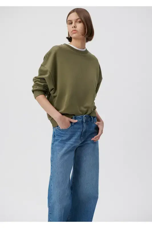 Bisiklet Yaka Yeşil Basic Sweatshirt 1611770-71547-Yeşil - 1