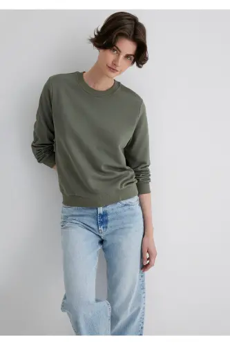 Bisiklet Yaka Yeşil Sweatshirt 1S10183-70121-Gri - 1
