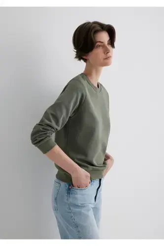 Bisiklet Yaka Yeşil Sweatshirt 1S10183-70121-Gri - MAVI (1)