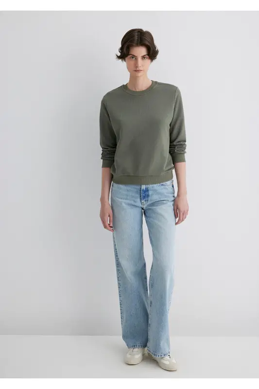 Bisiklet Yaka Yeşil Sweatshirt 1S10183-70121-Gri - 4