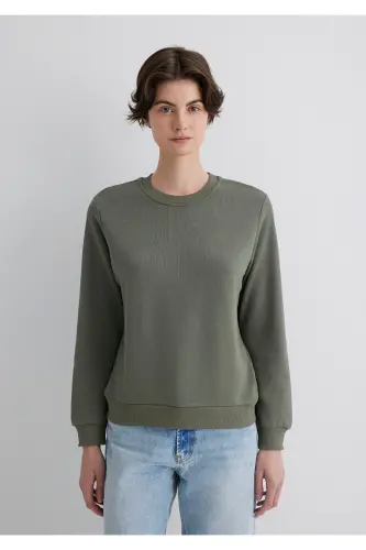Bisiklet Yaka Yeşil Sweatshirt 1S10183-70121-Gri - 5