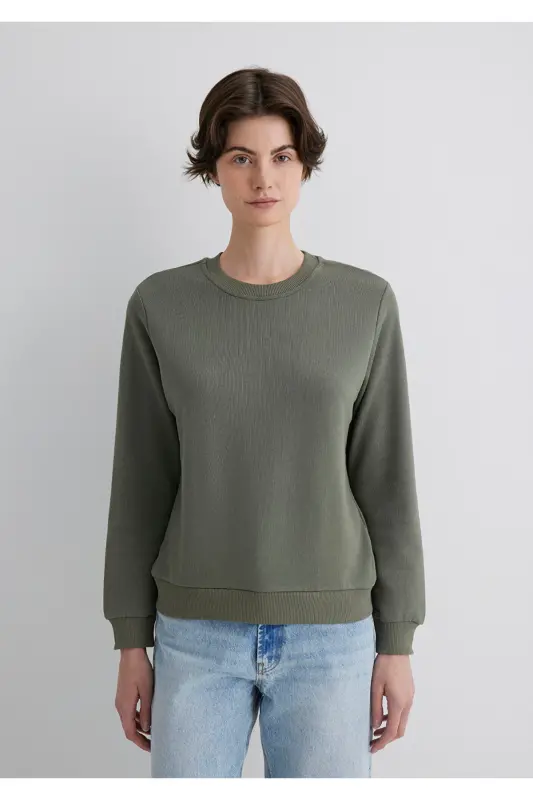 Bisiklet Yaka Yeşil Sweatshirt 1S10183-70121-Gri - 5