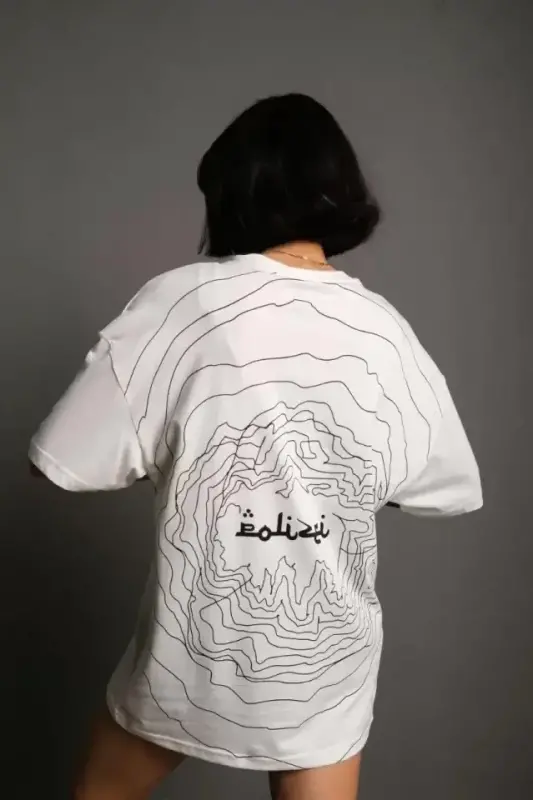 Bisiklet Yakalı Sırt Baskılı Oversize T-Shirt - Beyaz - BÜYÜKBEDENIZ