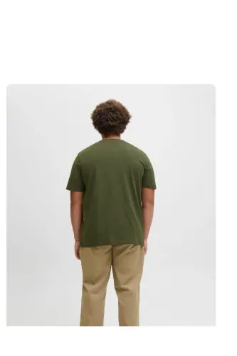 Bisiklet Yuvarlak Yaka Logo Baskili Büyük Battal Beden Tisört Haki-Haki - 3