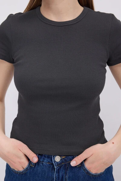 Bisklet Yaka Asosiy Futbolka P13343-u6-Antrasit - 3