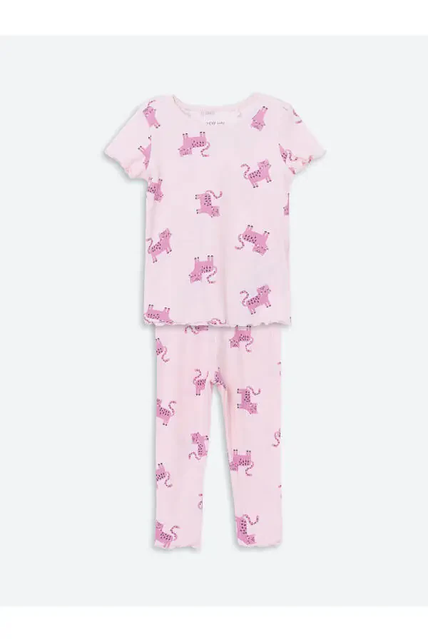 Biskvit Yaka Baskılı Qiz Bebek Pijama Takımı - 1