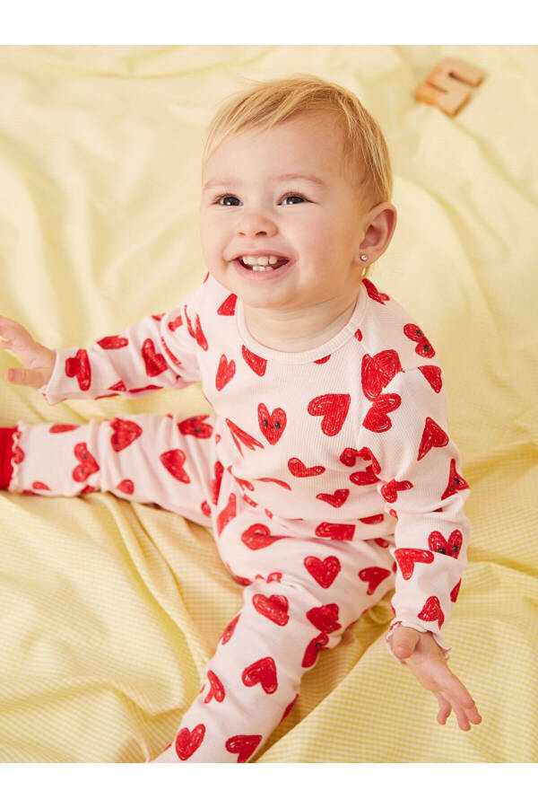 Biskvit Yaka Baskılı Qiz Bebek Pijama Takımı - 2